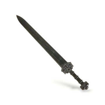 《博古珍藏》天然和闐玉雕北斗七星玉劍擺件．80公克．早期收藏．老件文物．微沁．行家勿錯過．超值回饋