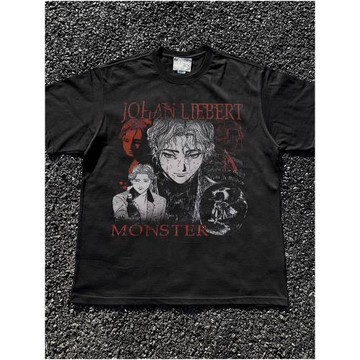 約翰李貝特印花T恤純棉復古半袖上衣寬松二次元怪物monster短袖男