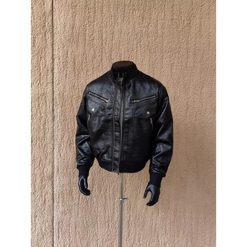 復古短版機車服工裝口袋外套男新款百搭休閒立領皮夾克男