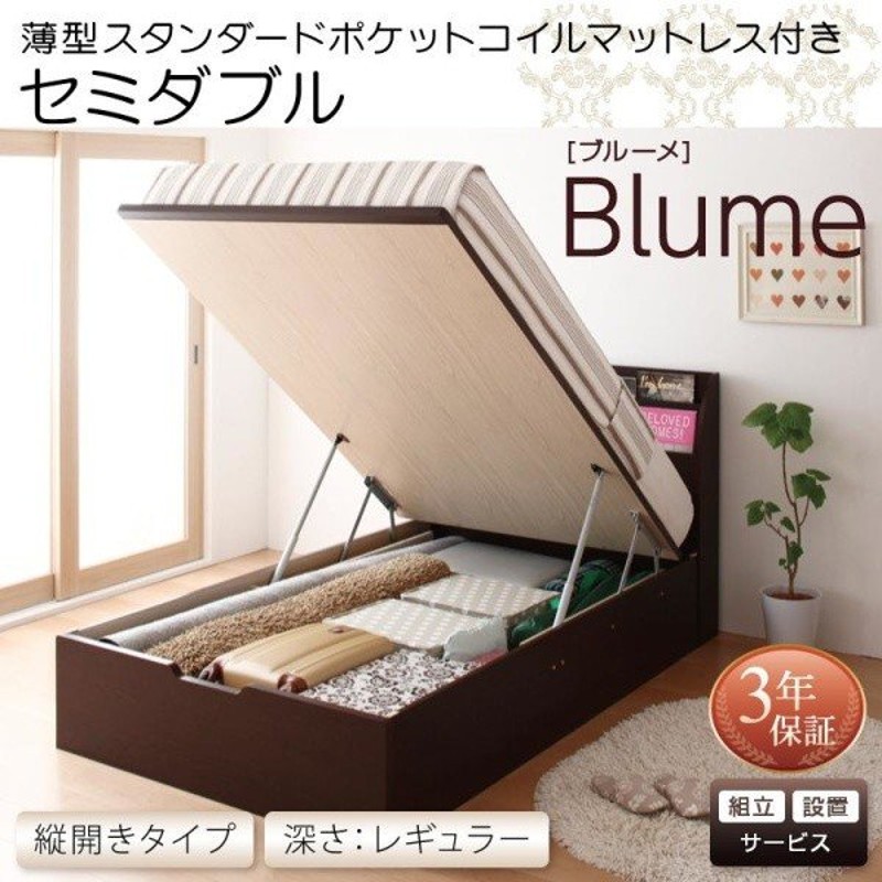 組立設置付 跳ね上げ 収納ベッド Blume ガス圧式 ブルーメ 薄型