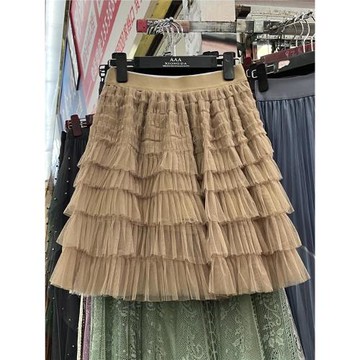 層層拼接網紗蛋糕裙短裙2024夏季新款韓版高腰蓬蓬半身裙女小個子