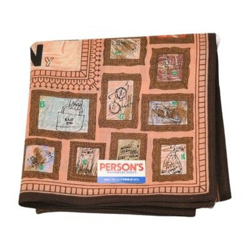 PERSON S 日本製豆沙粉底黑邊相框印花帕巾(52CM)