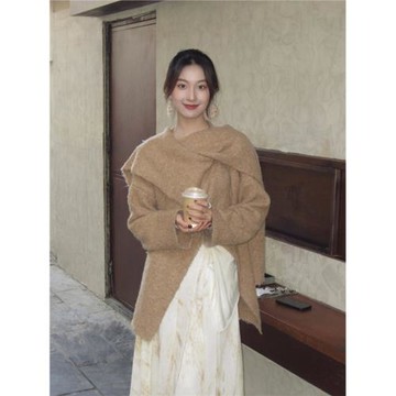 Turn right/陳大腿 圍裹式正反兩穿大開衫女秋冬不規則高級感外套