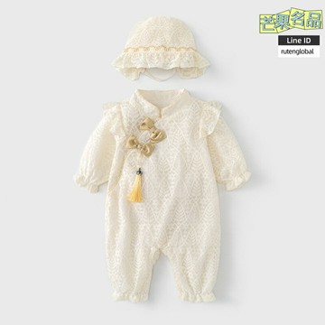 【A類國風】嬰兒連體衣 寶寶爬服 新生兒衣服 嬰兒衣服 秋裝 女寶寶衣服 新中式蕾絲設計 純棉透氣 春秋薄款 滿月百天禮