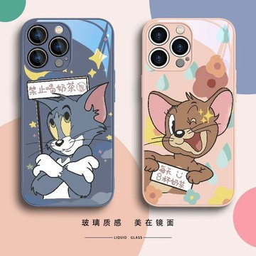 ins風 卡通搞怪適用蘋果15promax手機殼iPhone16貓和老鼠14plus情侶13防摔保護殼
