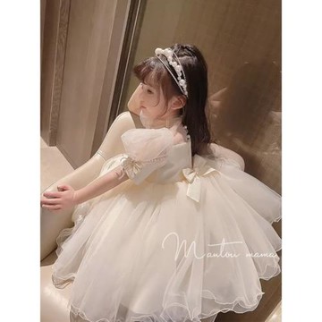 女童公主裙夏裝2024新款洋氣兒童網紗蓬蓬裙子禮服女孩高端連衣裙