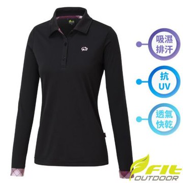 【FIT】女 吸濕排汗抗UV長袖POLO衫.排汗衣.輕薄長袖上衣.運動休閒衫/吸汗速乾/ LW2106-G0 灰黑色