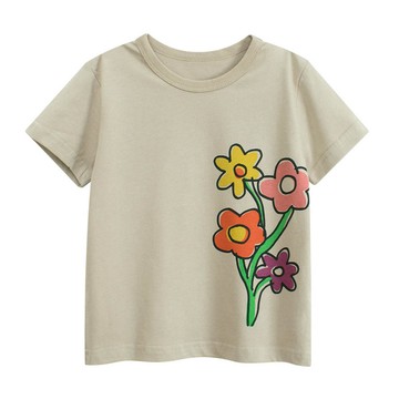 27home - 純棉短袖上衣-塗鴉花朵-淺卡其