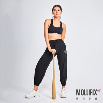 Mollifix 瑪莉菲絲 拚網透氣彈力運動長褲  (黑)