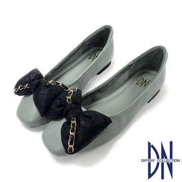 DN娃娃鞋_羊皮拼接立體蝴蝶結芭蕾舞鞋-綠