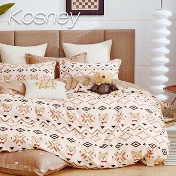KOSNEY  太妃熊  頂級100%精梳純棉加大床包被套組