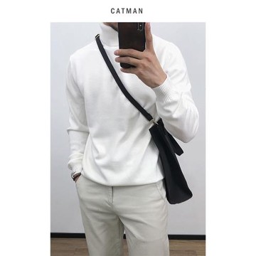 秋冬簡約純色高領男毛衣薄款時尚內搭打底針織衫男生修身保暖線衫