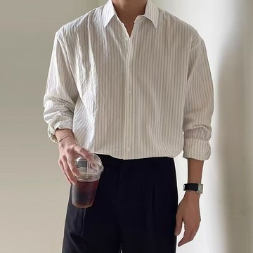 【台灣出貨】 條紋襯衫男感小眾痞帥休閒襯衣日系春秋款長袖時尚百搭外套