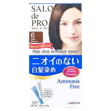 DARIYA 塔莉雅 SALON de PRO 沙龍級染髮劑 無香料無氨 快速染髮霜  6號 暗褐色  1盒