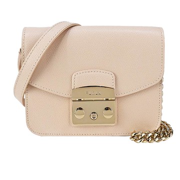 FURLA CROSSBODY 荔枝紋壓釦斜背包-米 _廠商直送