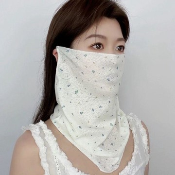 🎈生活好物🎈夏季防曬面罩女碎花田園風全臉護頸掛耳式易呼吸防曬面紗薄款女士