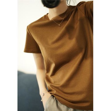 T絲三醋酸  質感高級基礎款小圓領短袖多色T恤 女通勤百搭易打理