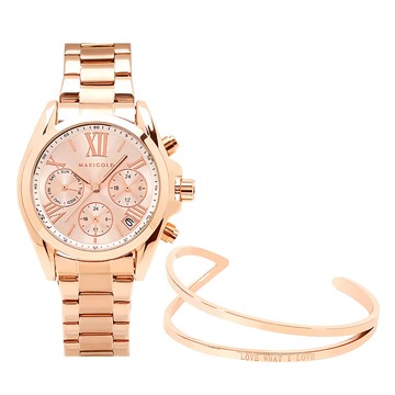 RADIANT STAR 璀璨之星 女人愛美 愛自己 期待的愛 1 + 1 獨家超值禮盒 粉膚面玫金帶 + 玫金手鐲 2件組  玫金色