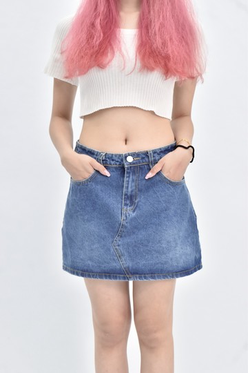 【加購優惠】(S) chu clothes 牛仔A字綠色短裙