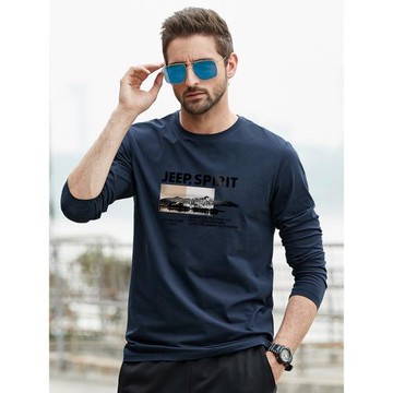 JEEP SPIRIT秋季純棉大碼舒適休閑薄款打底衫寬松男士長袖t恤男