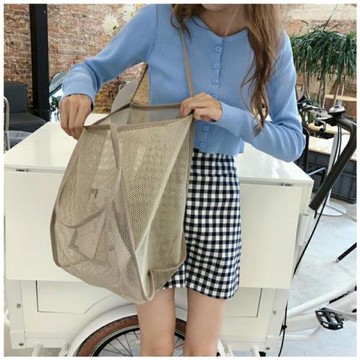 網紗沙灘包網眼鏤空手提袋單肩包透明包大容量女包收納購物包潮流