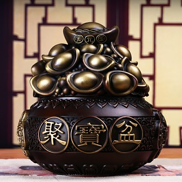 元寶聚寶盆銅擺件大號 店鋪開業禮物招財客廳玄關辦公室裝飾品