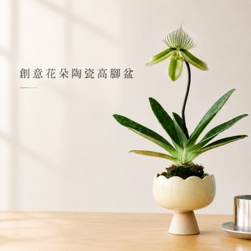 創意花朵陶瓷高腳盆｜斑啾植選｜輕奢感｜花器｜花盆｜蝴蝶蘭｜多肉盆｜陶盆｜觀葉植物｜ 粗陶｜組盆｜盆景藝術｜盆栽｜寬口徑