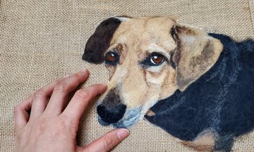 羊毛氈 擬真貓咪狗狗刺繡畫客製抱枕套麻布提袋