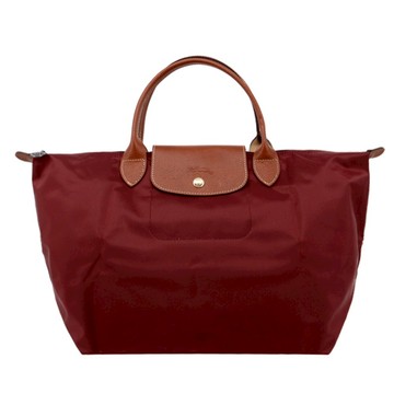 [平輸版]LONGCHAMP LE PLIAGE系列短把再生尼龍摺疊水餃包(中/酒紅)真品平輸