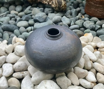 手工柴燒褐金亮藝術造型陶花器擺飾