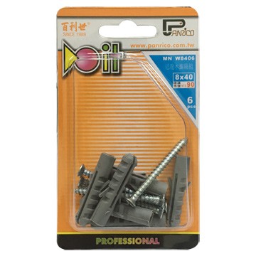 DIY用尼龍釘套木螺絲組 尼龍栓套木螺絲組 塑膠塞子木螺絲組 塑膠壁虎木螺絲組 MN 8x40mm