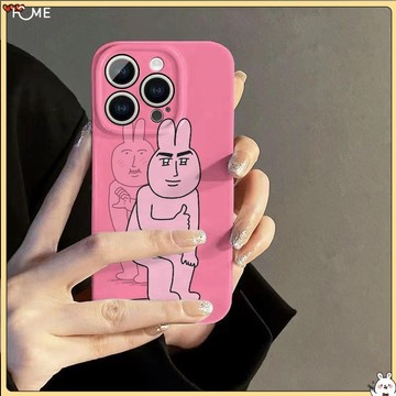 粉紅搞怪兔子適合蘋果16promax手機殼iPhone15pro輕奢14/13/xs