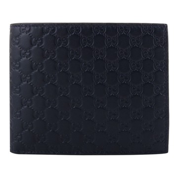 GUCCI  經典小G LOGO壓紋皮革雙折短夾 (午夜藍)