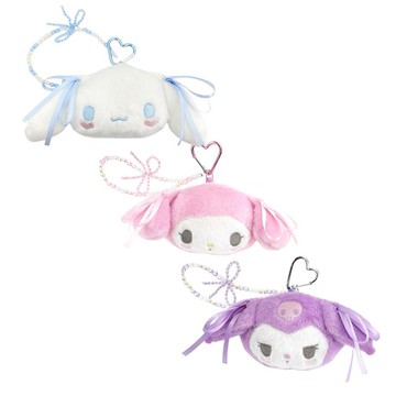 小禮堂 【限購】Sanrio 三麗鷗 x 粧美堂 絨毛扣環小物收納包 (緞帶款) 美樂蒂 酷洛米 大耳狗