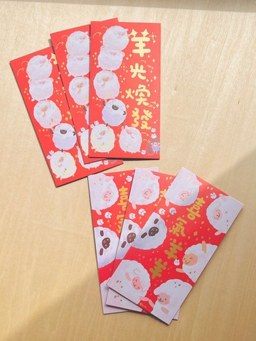 suyu插畫 2027羊年吉祥話-燙金彩色紅包袋6入 小女孩 兔子麻糬