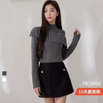 niceioi 百褶上衣 氣質風 優雅穿搭 2色 [溫柔層次百褶微高領包芯紗上衣] 女裝 5G630002