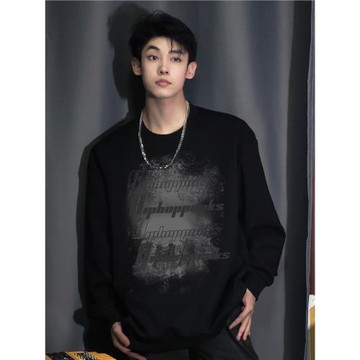 FOMK潮牌美式復古衛衣圓領男秋冬季加絨加厚寬松重磅2024新款上衣