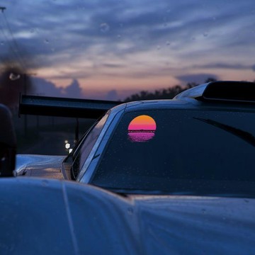 新款【upton】復古風蒸汽波落日餘暉夕陽椰樹車窗貼防水反光電動車摩托個性車貼