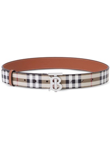 Burberry - TB check-print leather belt - women - Polyurethane/Polyester/Cotton/Acrylic/Calf Leather - S - Neutrals