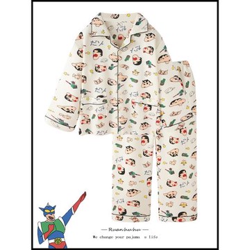 蠟筆小新空氣棉睡衣女款春秋冬可愛2025新款加厚夾棉情侶家居服男