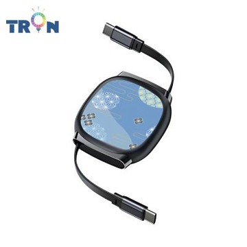 TRON 100W Type-C 伸縮快充線 1M 鈦黑色 日系和風幾何-4 4檔長度調整 可充筆電 適用i15以上手機 平板