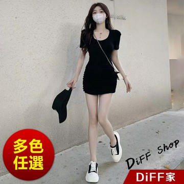 【DIFF】韓版設計感露背高腰顯瘦短袖連衣裙 連身裙 洋裝 上衣 套裝 短袖上衣 短袖t恤 女裝 短裙 裙子【S279】