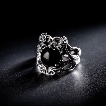 【JK銀飾】雙龍吐珠／925純銀 戒指