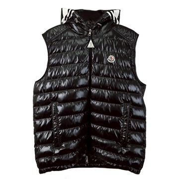 MONCLER 品牌經典雙向拉鍊連帽羽絨背心.黑 4/XL