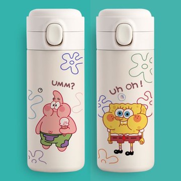 海綿寶寶保溫杯派大星水杯子小學生初中生彈跳蓋學生便捷不銹鋼杯