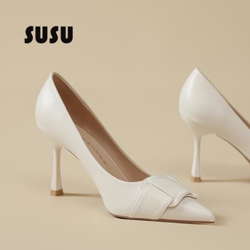 米白色高跟鞋女秋款職業法式細跟成人禮藝考名媛高級感不累腳單鞋