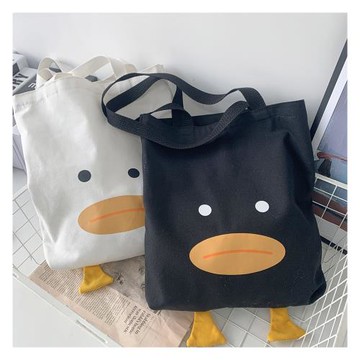 2024新款大容量韓版帆布包女單肩百搭大學生日系文藝卡通拉鏈布袋