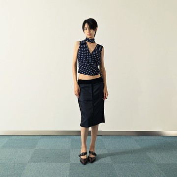 【NaSuBi Vintage】絲質混紡絨布拼接低腰古著裙