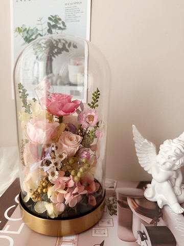 田園風永生花玻璃罩/乾燥花/開幕花禮/畢業花禮/情人節