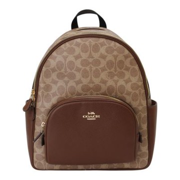 COACH  Court 金馬車撞色防刮LOGO背包(深咖x棕駝)中